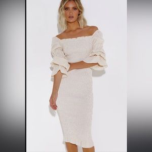 SNDYS Courtney Shirred MIDI Dress Size 8